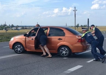 Семья из Челябинска поблагодарила чесменских автоинспекторов за помощь на трассе